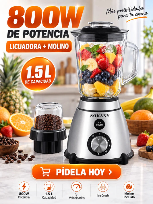 Licuadora Multifuncional SOKANY 800W + Molino