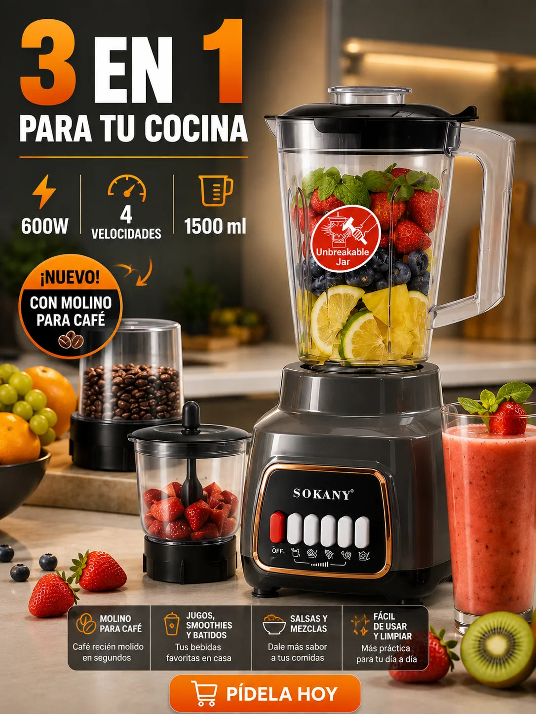 Licuadora 3 en 1